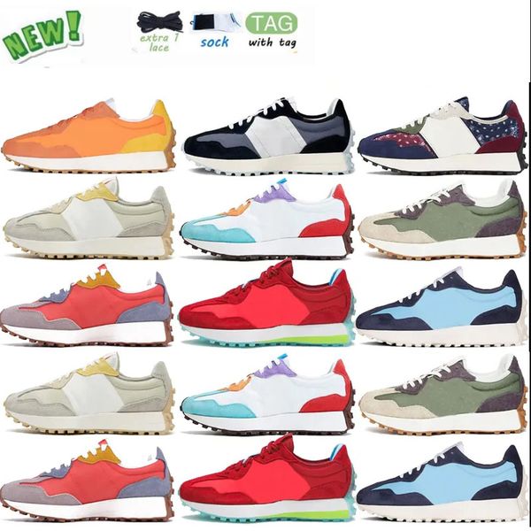 new fashion n327 women mens running shoes new 327 sneakers white black silver navy blue red gold soft yellow neo flame orange grey mesh